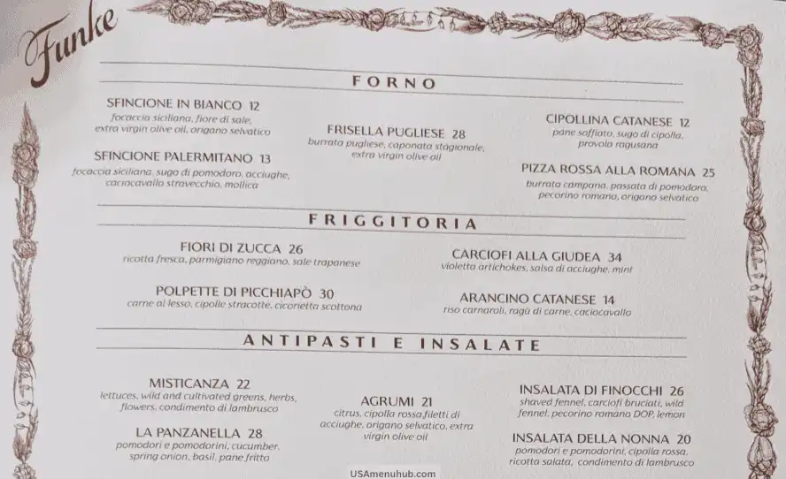 Funke Beverly Hills Menu 2026